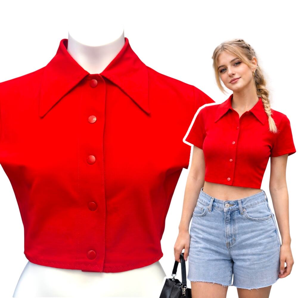 Patricia Field House of Field Red Crop Top Size XS Sex & the City 80s Polo Shirt